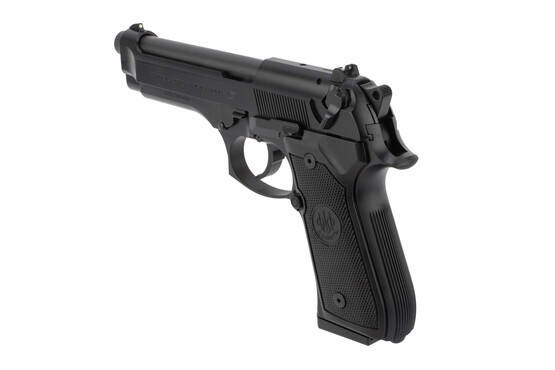 Beretta 92 FS 9mm pistol features black rubber grips and a decocker lever